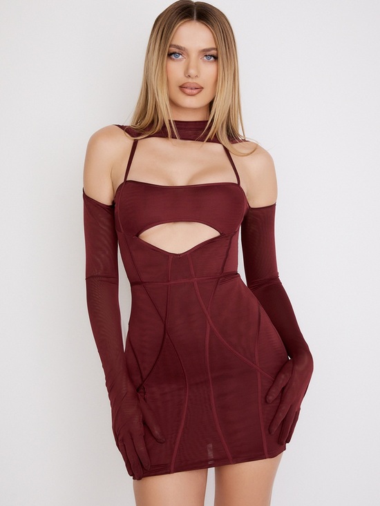 House of CB Dresses & Skirts - House of CB Mistress Rocks Bliss’ Cherry Red Mesh Cutout Mini Dress